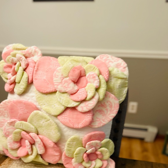 Maggie Miller Floral Decorative Square 16” Pink White Green Throw Pillow - Picture 3 of 8